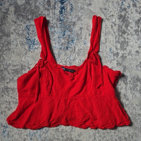 Zara‎ Size Large Peplum Crop Top Red Adjustable Straps - Picture 1 of 2
